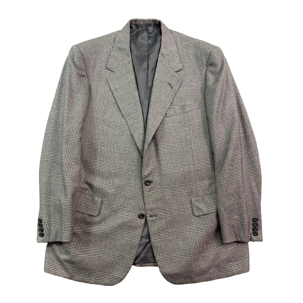 Oxxford Clothes 48L Gray Plaid Mongolian‎ Cashmere Blazer Jacket Sport Suit Coat
